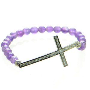 Stainless Steel Sideway Crystal Cross Beaded Stretch Bracelet